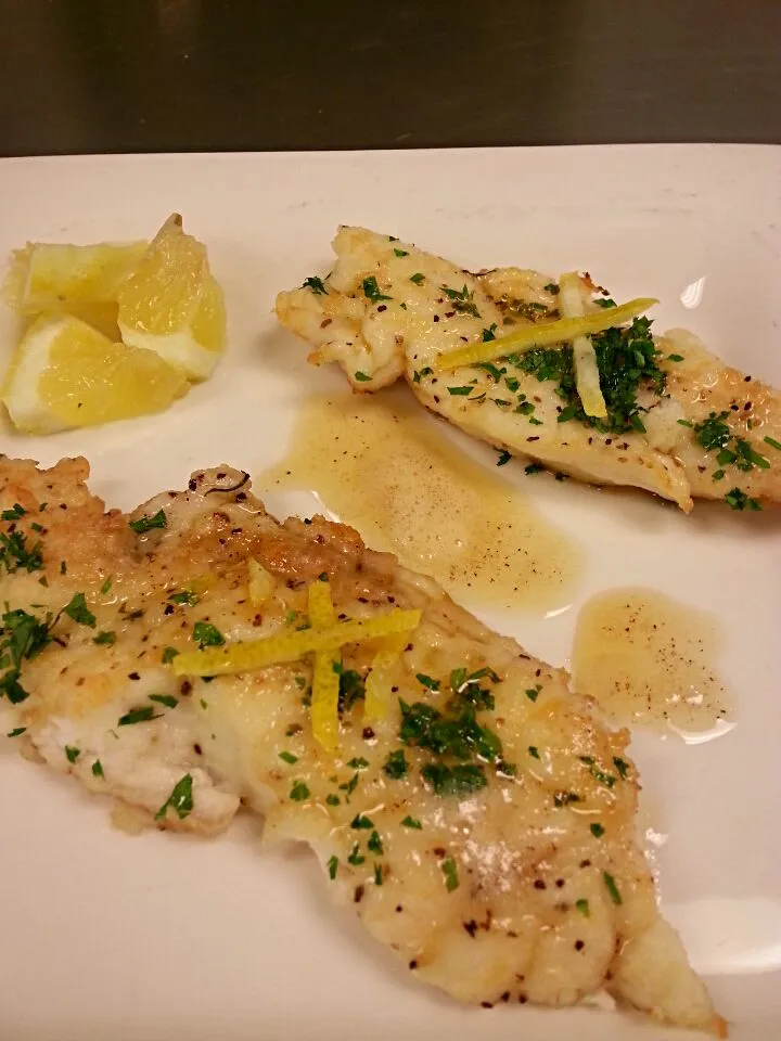 Snapdishの料理写真:flounder w/brown butter made in class at Le Cordon Bleu Boston|Tjay Princeさん