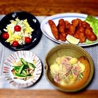 マカロニサラダ・ヒレカツ・Keikoさんの料理 東マルのうどんスープの素で🎵・エリンギとオクラの焼き浸し