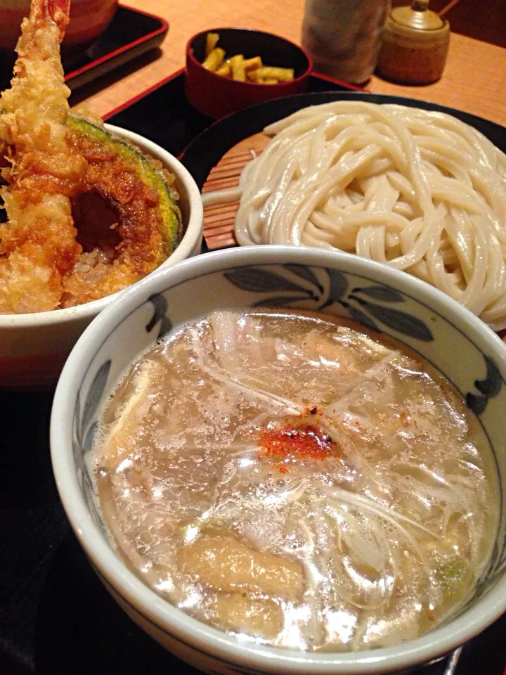 久兵衛で肉塩汁うどんとミニ天丼セット|machikoさん