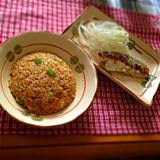 カレーピラフ、たらのバジル焼き|ピンコさん