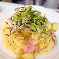 焼きネギとベーコンのペペロンチーノ|桑原啓太さん