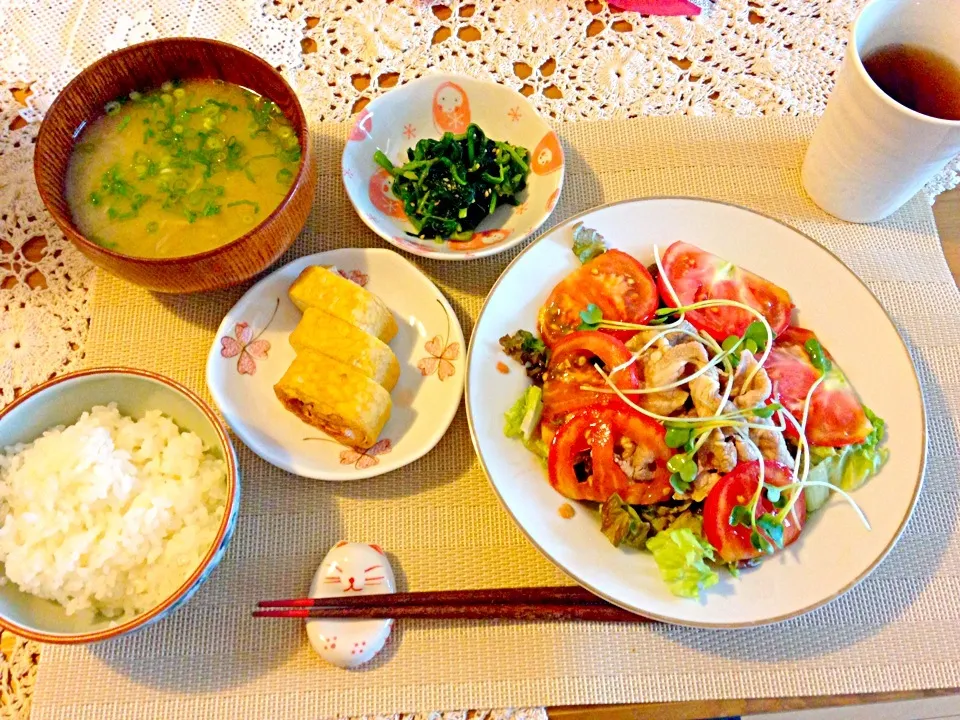 冷しゃぶ＆ほうれん草のおひたし＆厚焼き卵＆味噌汁＆ご飯|sho...✡*゜さん