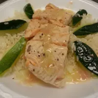 Poached Salmon w/ Rice Pilafe and  Zucchini Tourne in a Burre Blanc sauce|Tjay Princeさん