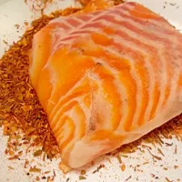 Salmon on top of Cajun seasoning readyvto be Blackend|Tjay Princeさん