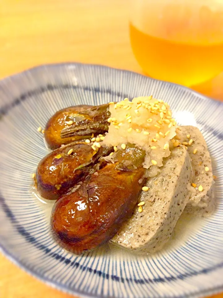 Snapdishの料理写真:生麩(胡麻)と小茄子のみぞれ煮|ユキさん