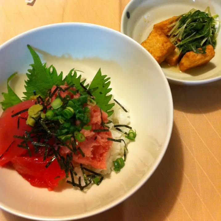 まぐろ丼、厚揚げと水菜の煮物|きりママさん