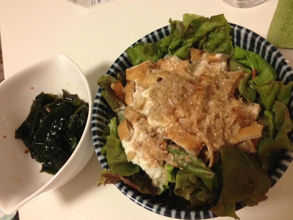 豆腐サラダとワカメの酢の物|ささきみわこさん