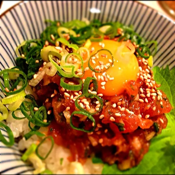 今夜は豪華に❗️きはだマグロでなめろう丼〜✨✨|ゆめさん