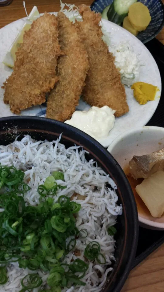 【沼津港 むすび屋】釜あげしらす丼とアジフライ定食|うめロクさん