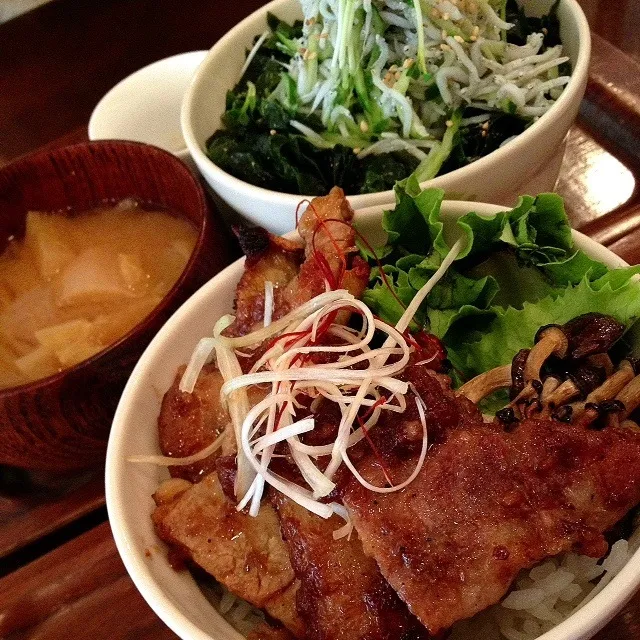 イベリコ豚玉ねぎソース丼                        ・釜揚げシラス丼|志野さん