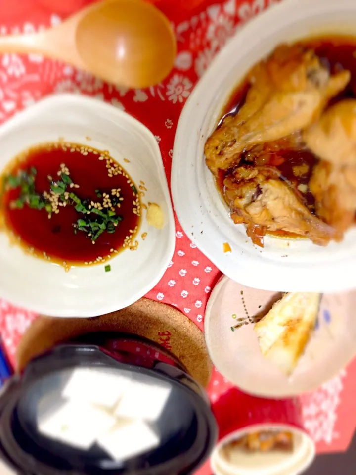 手羽の甘煮  湯豆腐|ちかさん