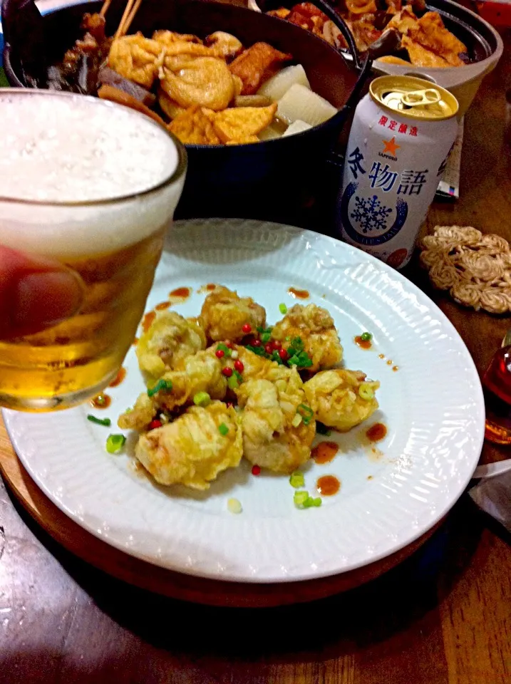 かんぱぁーい🍺何とも、不釣り合いw😜この暑いのに、おでん🍢達〜と、シカの鮭の白子フリットの四川風〜フェス( ›◡ु‹ )|いよこ🍻さん