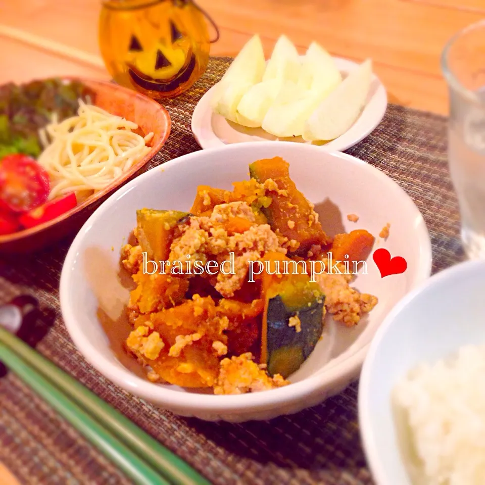 かぼちゃのそぼろ煮♥️|あねらさん