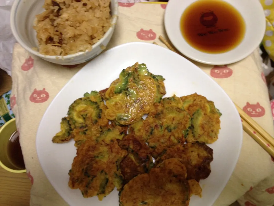 夕ごはん 炊き込みご飯とゴーヤチヂミ|柚季。さん