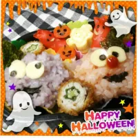 Snapdishの料理写真:Happy　Halloween♪
だいすきなエルモとクッキーモンスター
魔女の帽子をかぶせて〜ウィンナおばけとかぼちゃおばけも|kyokoさん