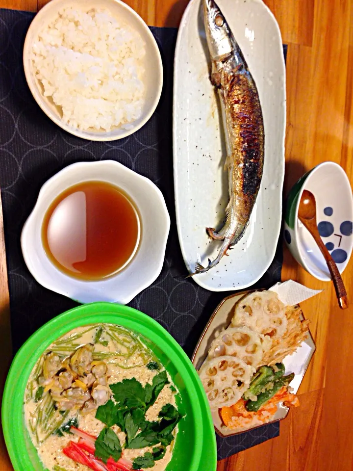 秋刀魚と野菜の天ぷらと茶碗蒸し|えぬのさん