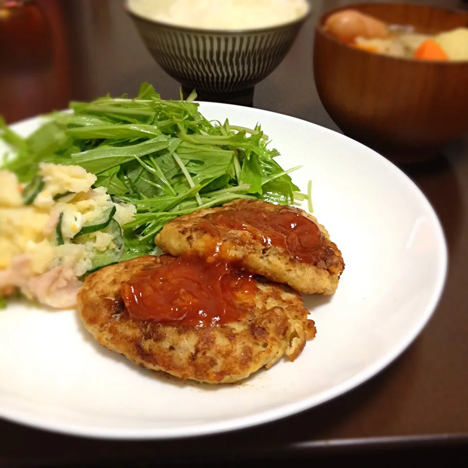 豆腐ハンバーグ、ポテト＆水菜サラダ、ポトフ|chobicmさん