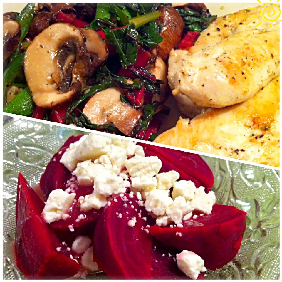 Snapdishの料理写真:Grilled chicken with veggie sauté and Roasted beets salad|Nanaさん