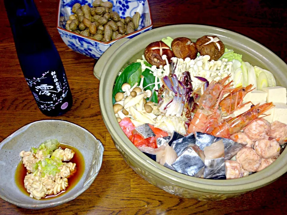 海鮮塩ちゃんこ・白子ポン酢・茹で落花生・スパークリング清酒|藤井裕之さん