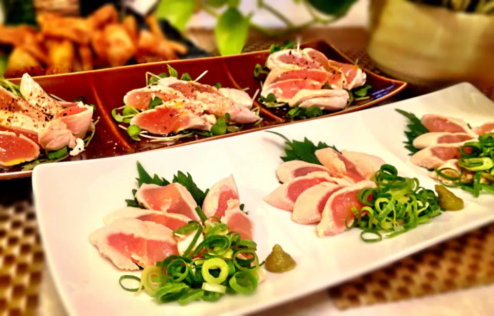 Japanese chicken tender toriwasa and carpaccio with orange infused EVOO|Kirk Awiamさん