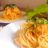 Snapdishの料理写真:Spaghetti in Japanese cream tarako(cod roe) sauce