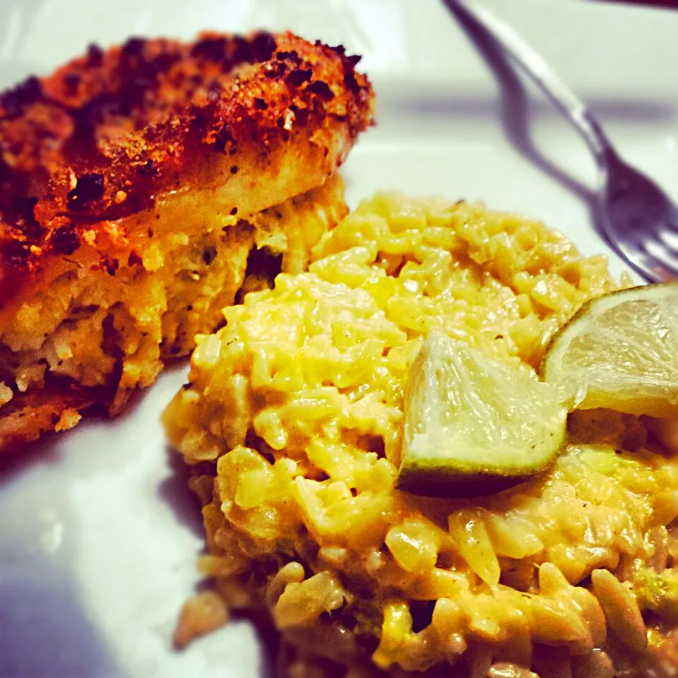 Snapdishの料理写真:delightful stuffed mahi mahi with white Alaska king crab and chedder wine orzo|Chef Rae Shyneさん