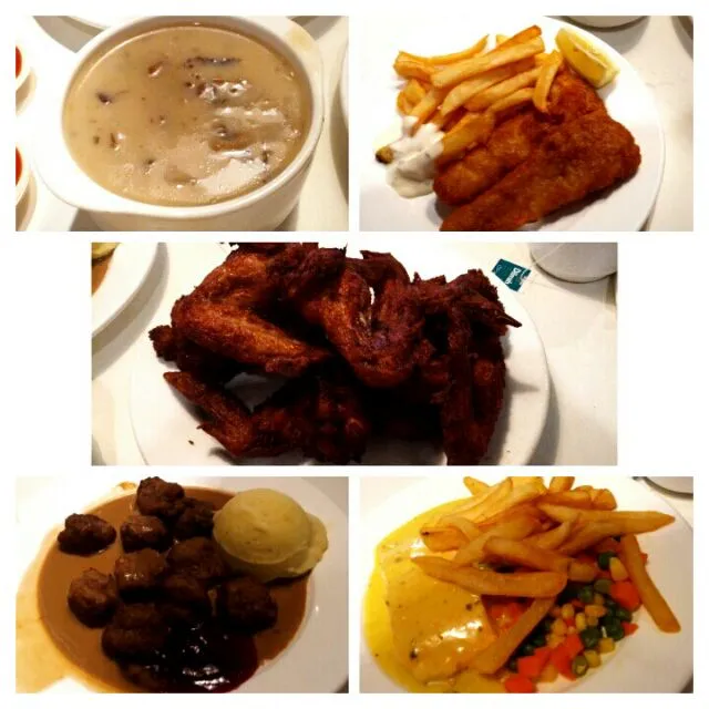 Ikea ( Mushroom soap, meatballs, poarched salmon, fish n chips and chicken wings)|Xi wenさん