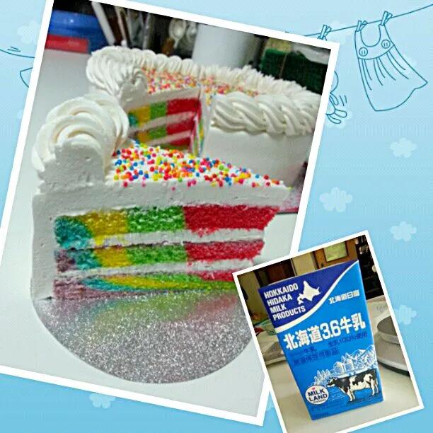 Snapdishの料理写真:北海道ミルクケーキ: Hokkaido Milk Rainbow Marble Cake|Somrasri Sukhonthasapさん