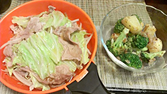 豚と野菜の蒸し物&ブロッコリーとじゃがいもの炒めもの|まぐろさん