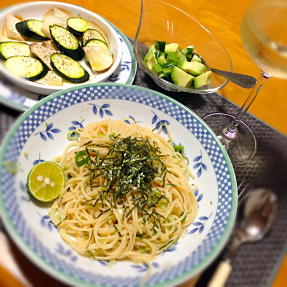 Snapdishの料理写真:たらこパスタ すだち添え|eriさん