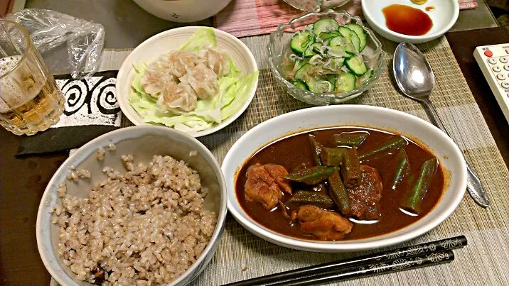 きゅうりの酢の物&カシミールカレー&シュウマイ|まぐろさん