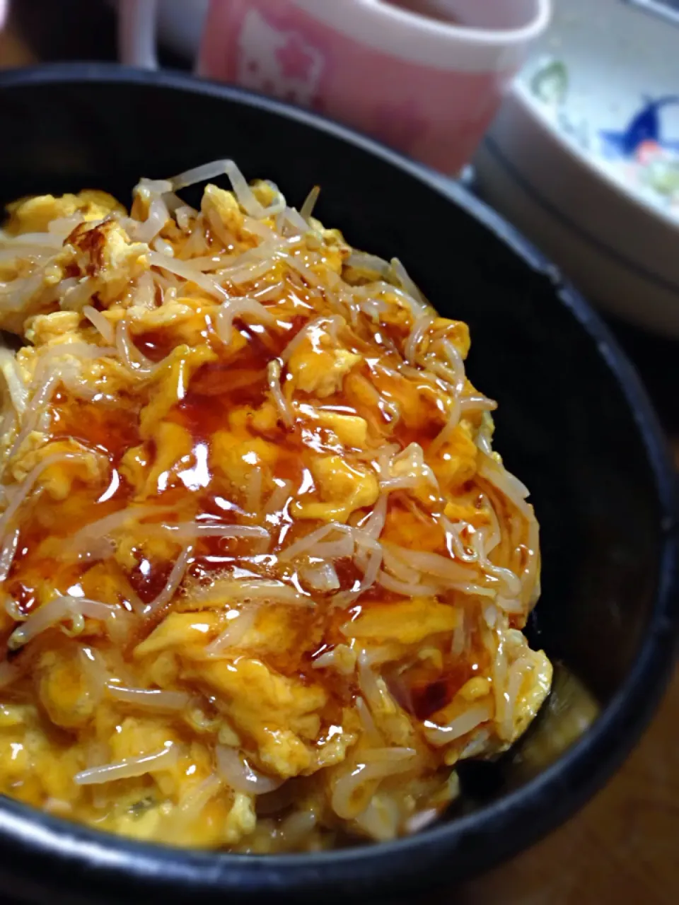 Snapdishの料理写真:甘辛ふわとろたまごもやし丼|ゆきさん