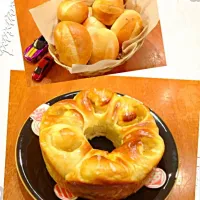 ミホさんのパン生地でいつものバタートップとさつまいも入りアップルリング焼きました(*^_^*)