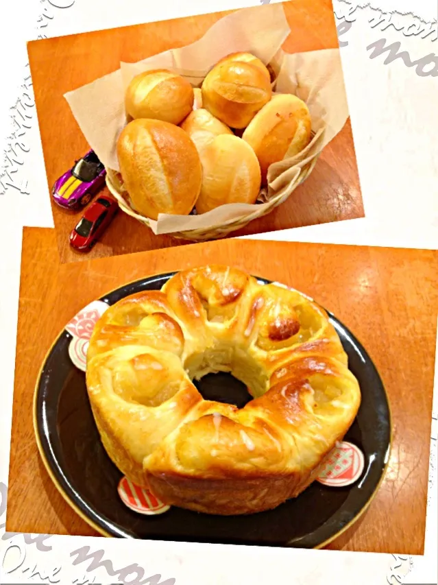 ミホさんのパン生地でいつものバタートップとさつまいも入りアップルリング焼きました(*^_^*)|ミッチーZさん