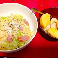 ウィンナーとキャベツのパスタ。|ちゃむさん