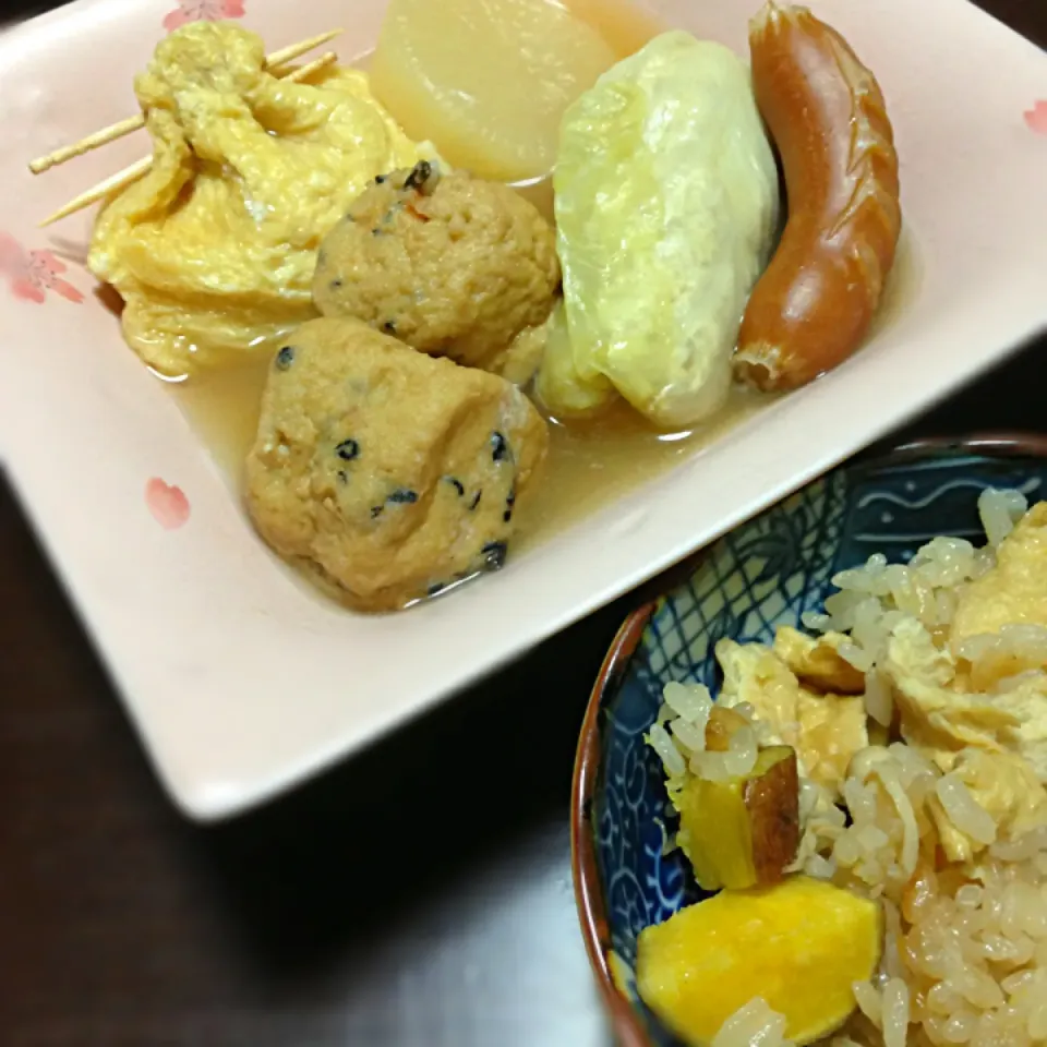 豆腐ロールキャベツ入りおでんと炊き込みご飯(´ ω。 `)|ふくろう女子さん