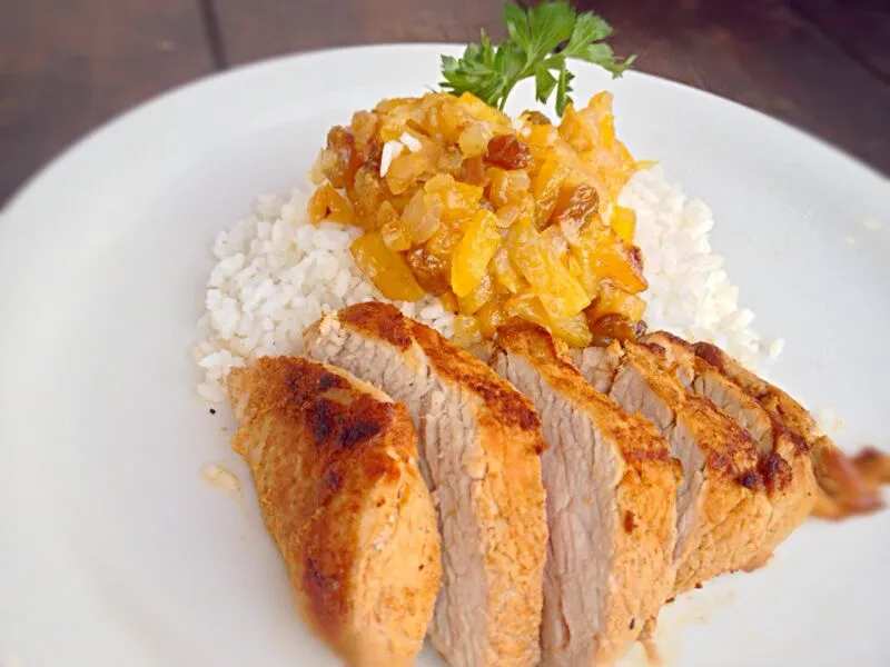 Cumin and Cayenne Crusted Pork Tenderloin, with Cocuonut Sticky Rice Topped with a Homemade Mango Chutney.|Ben Dunnaさん