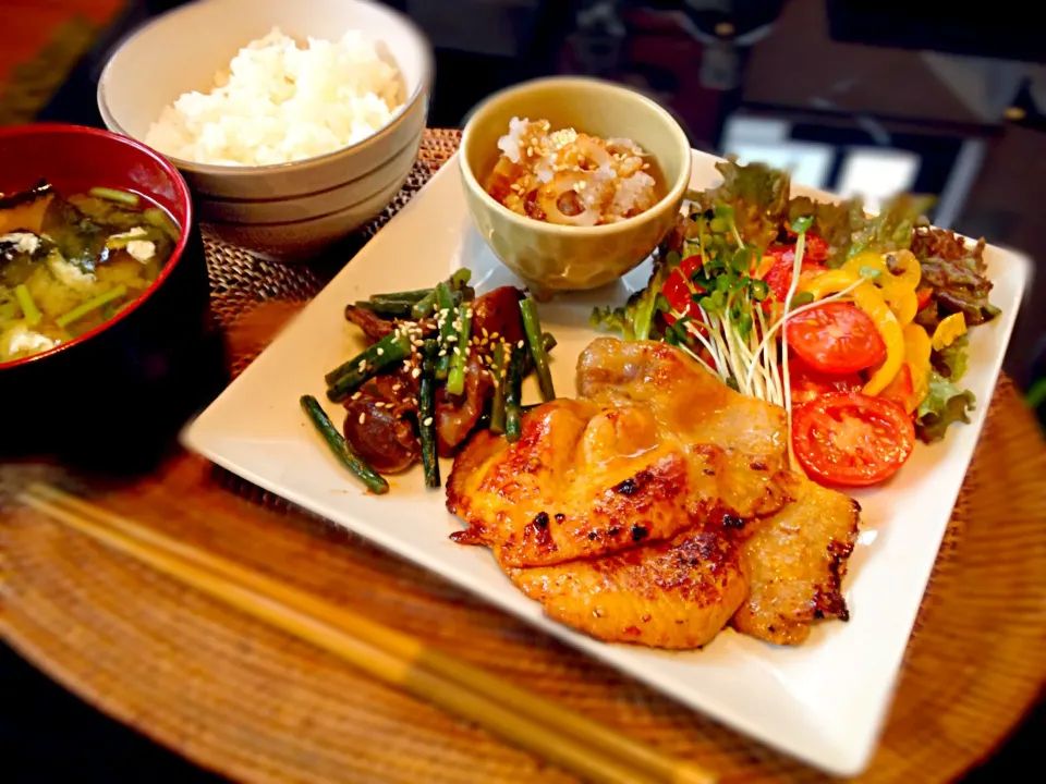 豚の生姜焼き&砂ずりとニンニクの芽炒め&ちくわのみぞれ和え定食♪|Nonさん