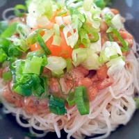 Snapdishの料理写真:ヘルシー納豆そ〜麺の温玉のせ♥|はるなさん