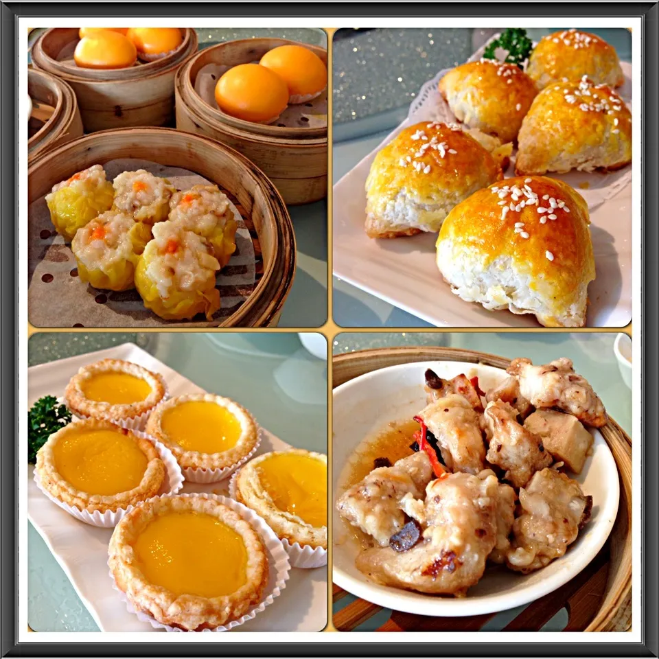 Dim Sum@Crystal Jade Dine In. Salted egg yolk custard bun, siew mai, char siew soh, egg tarts, steamed pork ribs|coxiella24さん