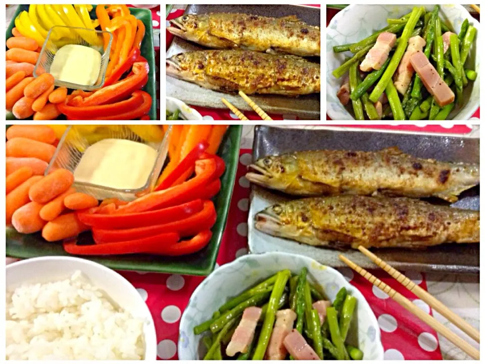 Grilled fish, bacon aspara and fresh vegetable...|Jenelyn Noguchiさん