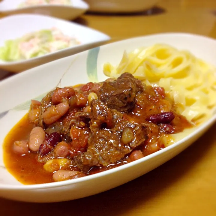 牛肉と豆のトマト煮込み フェットチーネ添え|さちこ(さがねっち)さん