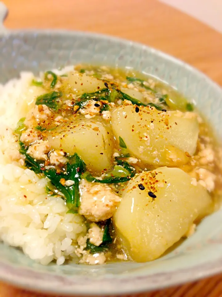 蕪とそぼろのトロミ生姜飯|ユキさん