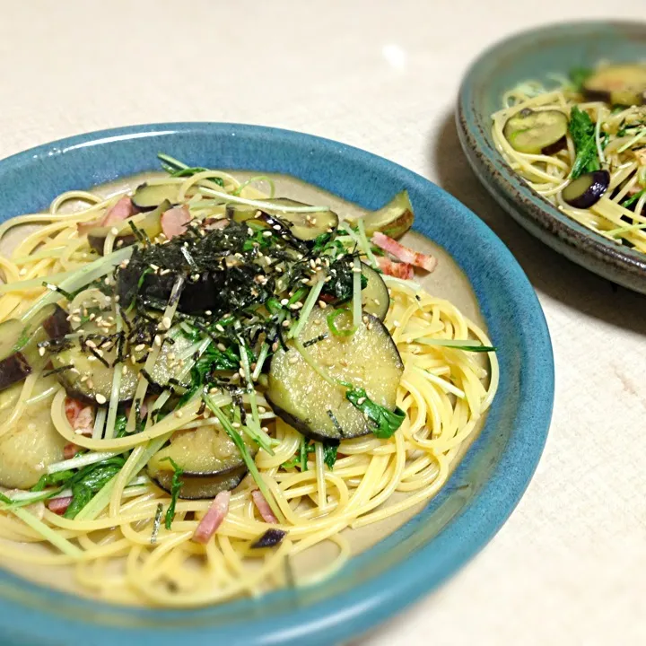 茄子とベーコンと水菜の和風ペペロンチーノ|Rinさん