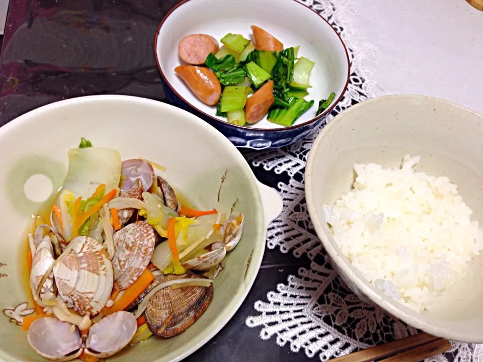 白菜とあさりの酒蒸しの晩ご飯|やすさん