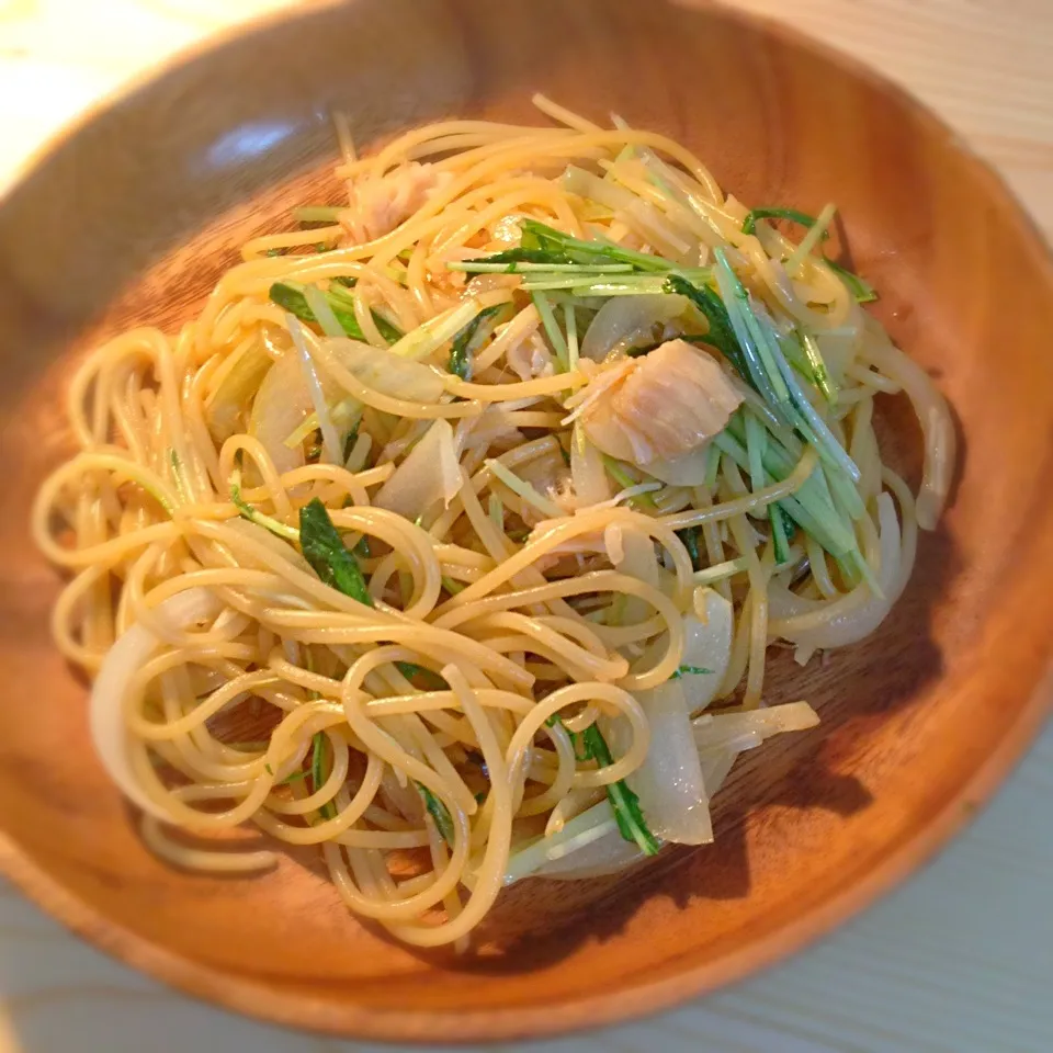 帆立と水菜の柚子胡椒パスタ|まなみさん