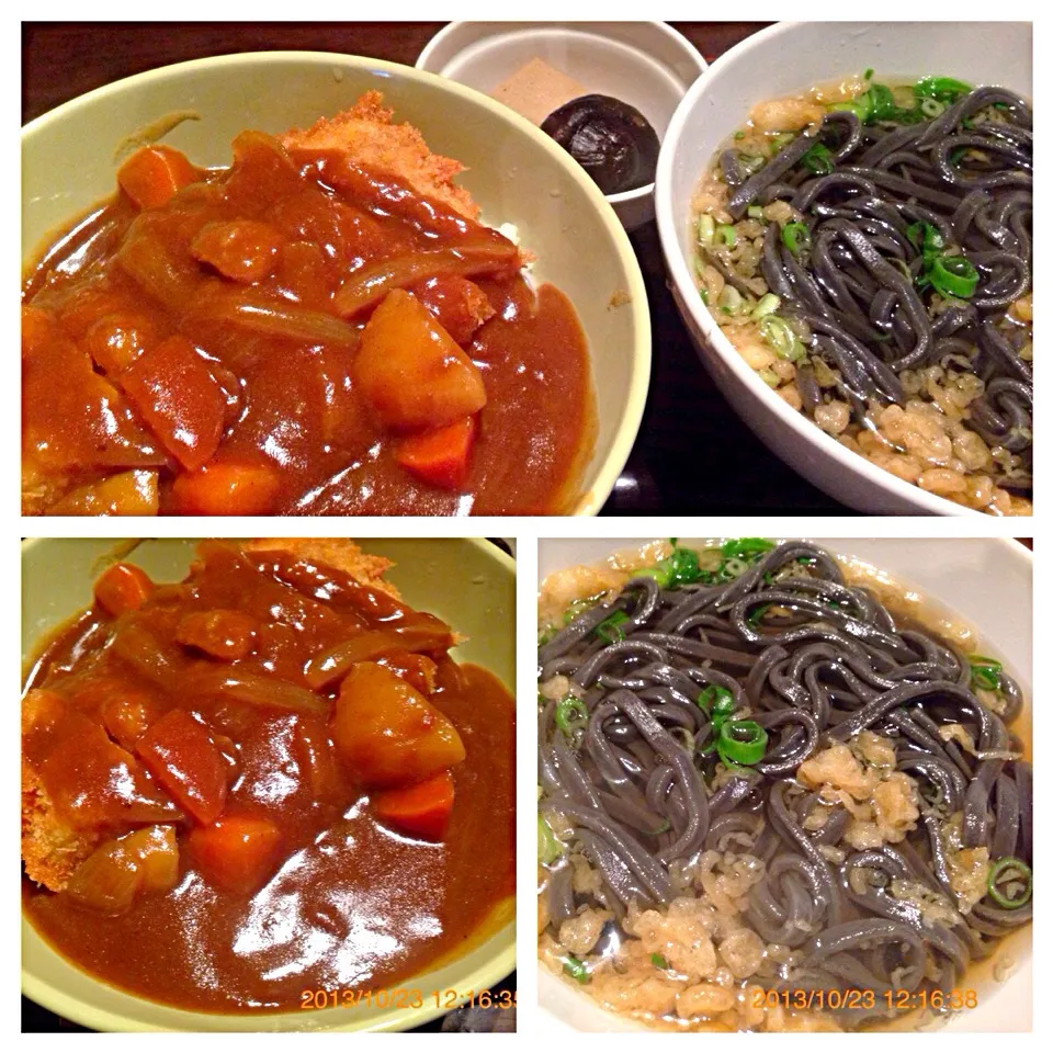 Snapdishの料理写真:チキンカツカレー丼と黒うどん|コージ💫さん