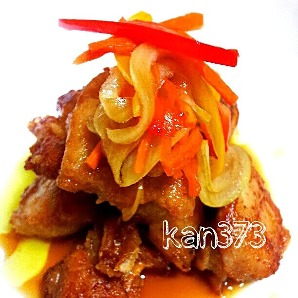 野菜ソムリエシェフさんの揚げない！から揚げ！！彩り野菜のマリネ添え|kan373さん