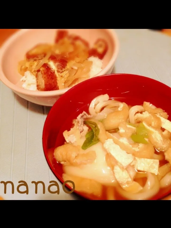 腹ペコ男子のガッツリ飯‼力うどん＆カツ丼💕|ナナオさん