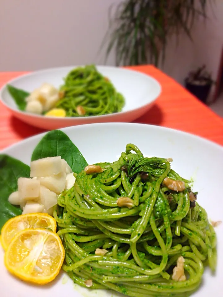 黄な粉さんのほうれん草ジェノベーゼ風🍝|チョス ♪さん